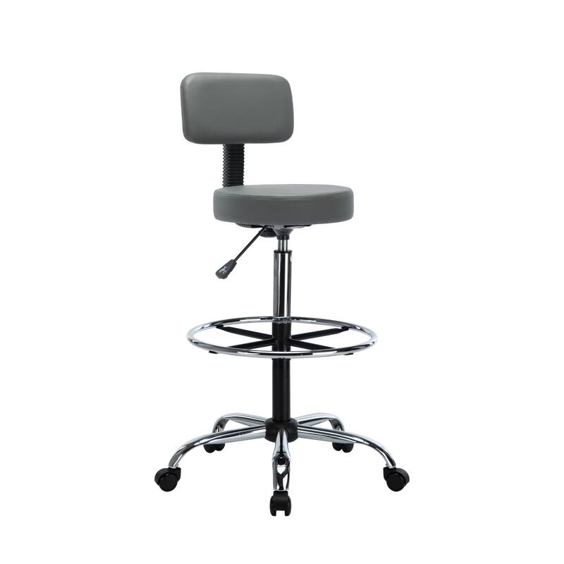 Comfortable Faux Leather Drafting Stool Chair with Adjustable Height Foot Rings - Ideal for Office Studio Craft Room