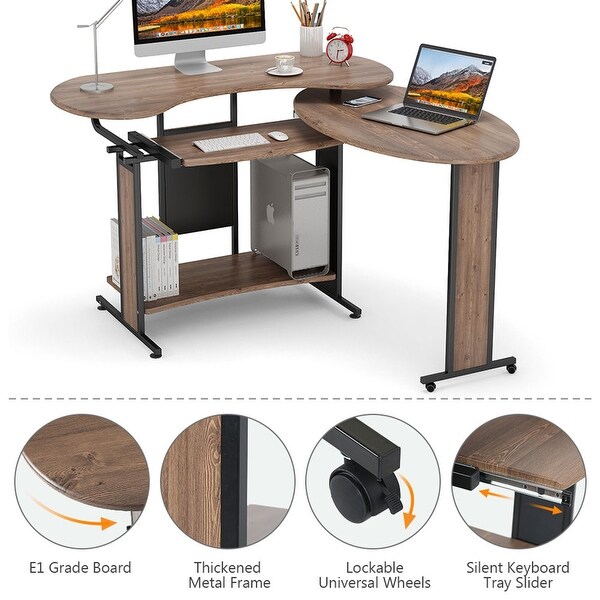 L-Shaped Computer Desk, Rotating Modern Corner Desk & Office Study 