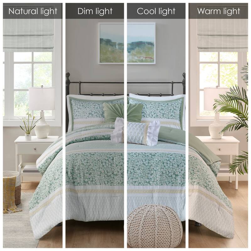 Madison Park Evian 5 Piece Seersucker Comforter Set with Throw Pillows
