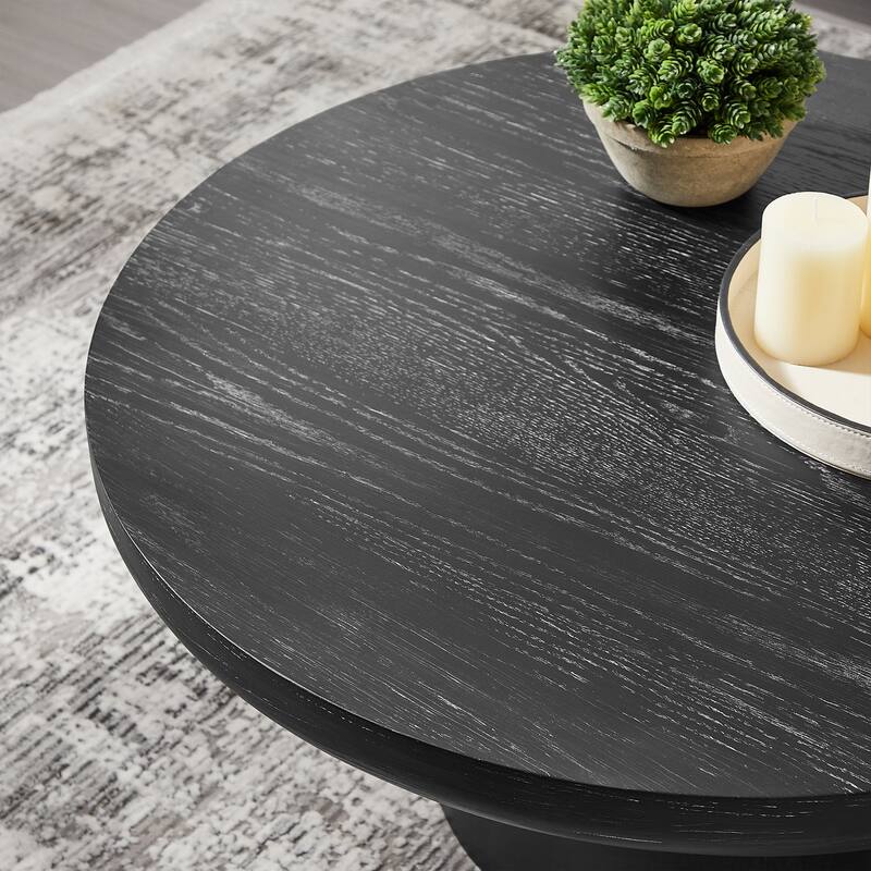 GDF Studio - Caden Modern Wood Veneer Round Coffee Table with Cylindrical Base