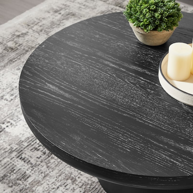 Rounded Sofa Side Table Round Coffee Table with Cylindrical Leg and Wood Veneer Tabletop Table for Living Room Office