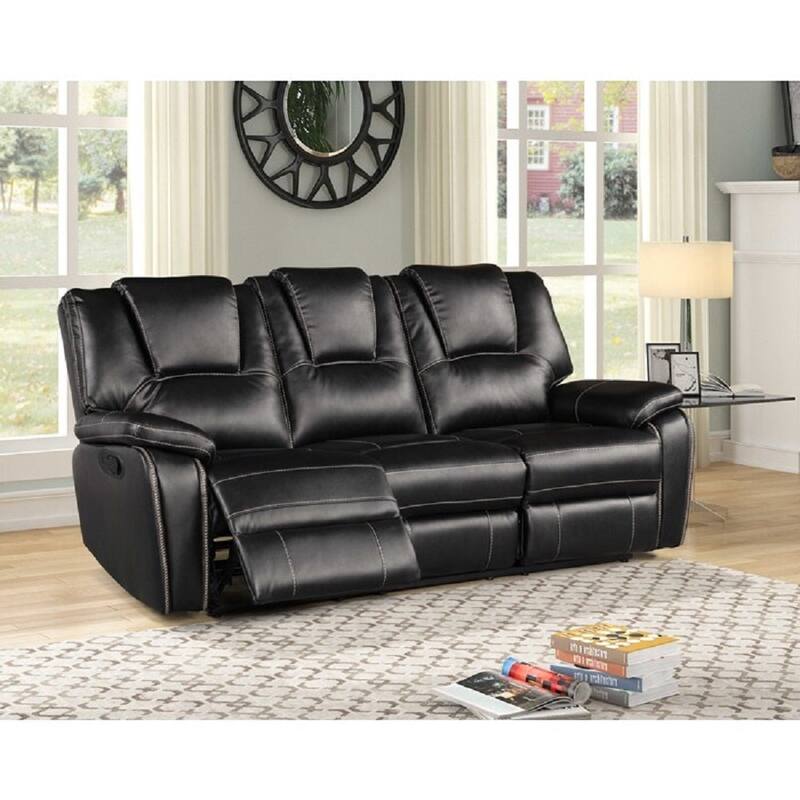 Living Room Air Leather Power Reclining Sofa Set w/ USB Port, Black