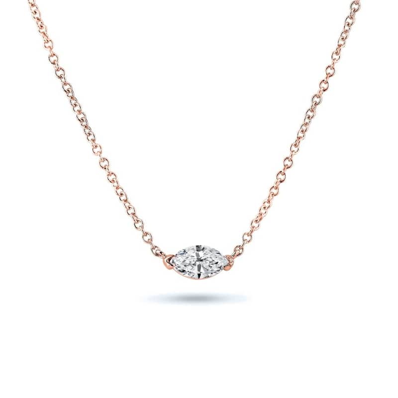 Auriya 1/3cttw East West Marquise Solitaire Diamond Necklace 14k Gold (J-K, I1-I2) - Rose