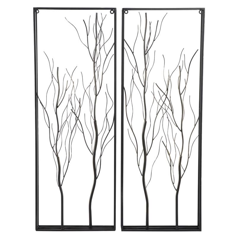 Gold Metal Branch Tree Home Wall Decor with Black Frame (Set of 2)