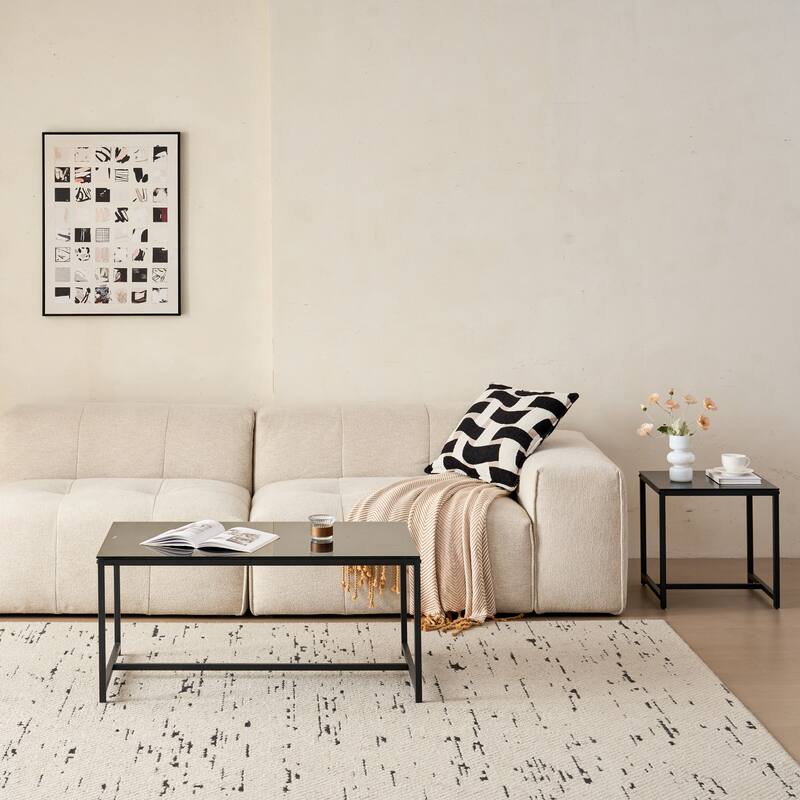 Black Glass Coffee Table, Small Tea Table, Glass with Metal Legs Sofa Table