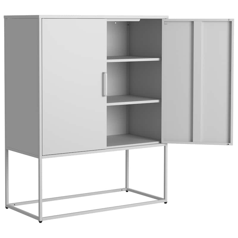 Steel Storage Cabinet with Adjustable Shelves,Free Standing Accent Cabinet with Magnetic Doors,Heavy Duty Buffet Sideboard
