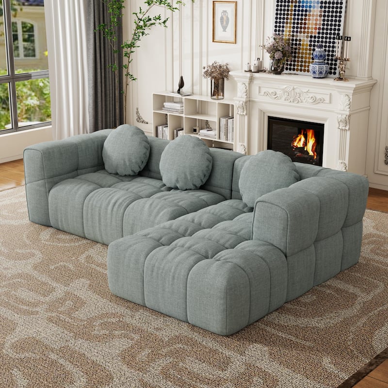 Modern Upholstered Combination Sofa Set,Fully Compressed Modular 103" L-Shaped ,Set With 3 Pillows