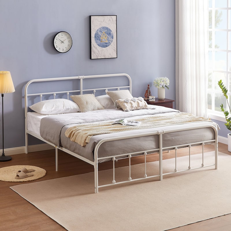 Javlergo Victorian Style Bed Frame with Arched Headboard & Footboard Twin/Full/Queen/King Size Metal Bed No Box Spring Needed