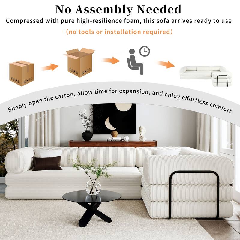 L-Shaped Modular Sectional Sofa with Chaise, Corduroy Convertible Sleeper Sofa Bed, High-Resilience Foam Compressed Sofa