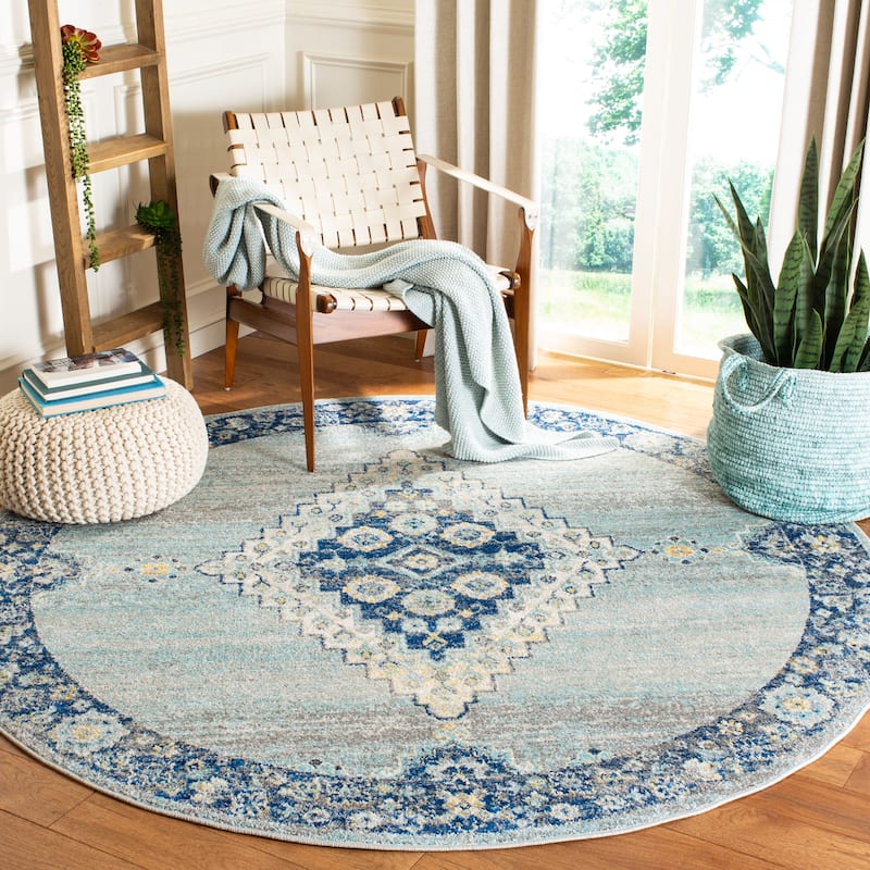 SAFAVIEH Madison Amparo Vintage Boho Oriental Rug - 6'7" Round - Grey/Cream