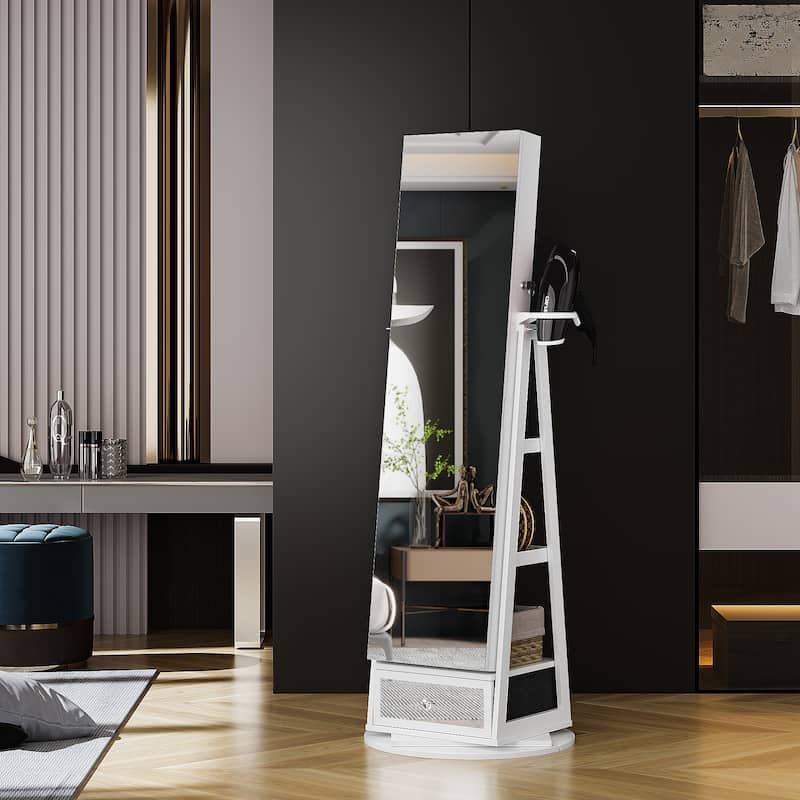 22'' Wide Rotatable Jewelry Armoire with Mirror - N/A