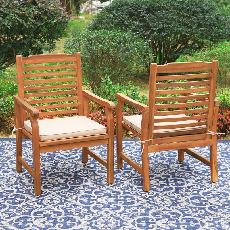 MAISON ARTS 2-Piece Patio Natural Solid Acacia Wood Dining Chairs, Patio Oil Finished Wooden Armchairs Set of 2