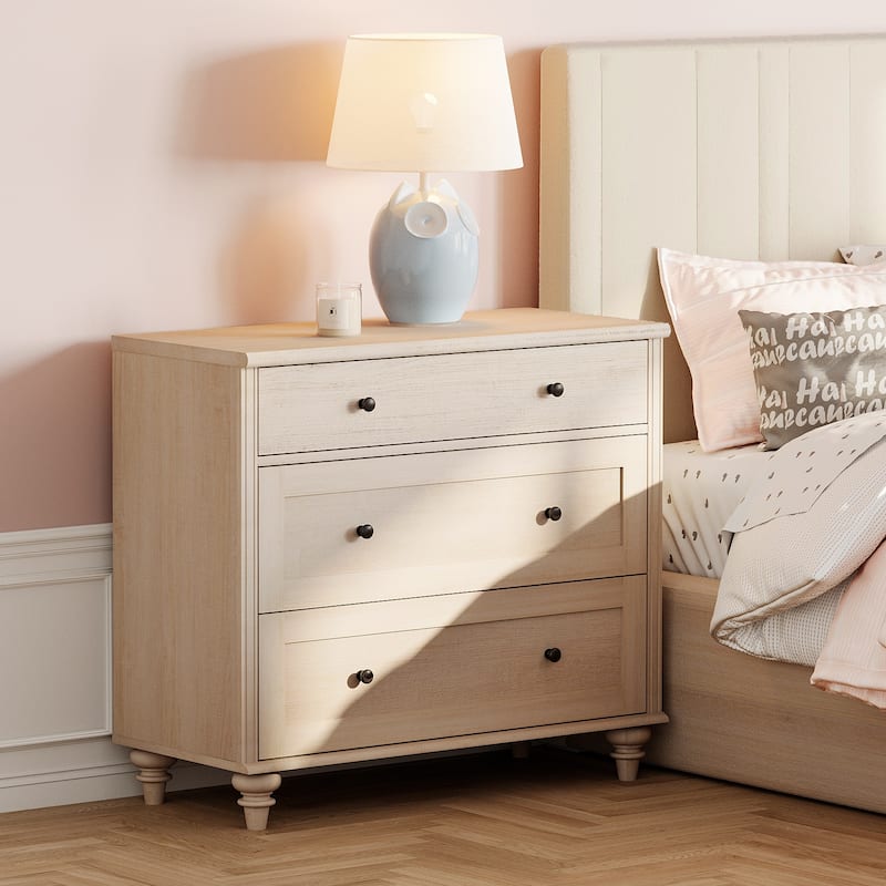 Farmhouse Nightstand with 3 Drawers, 34 inch