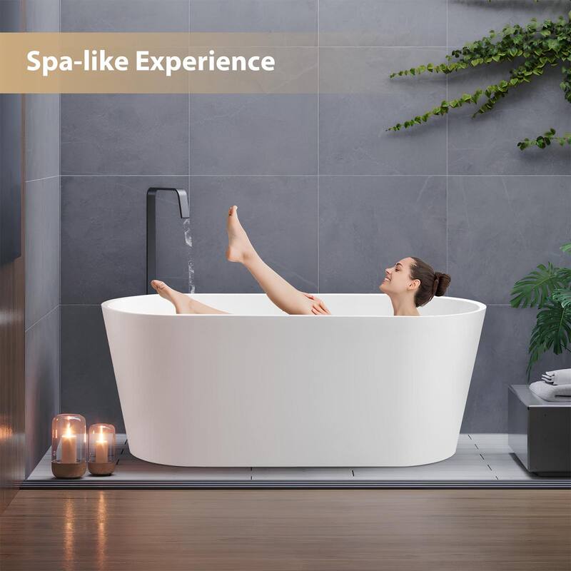 Vanity Art 59" Non-Slip Acrylic Freestanding Soaking Bathtub with Overflow & Pop-up Drain