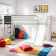 preview thumbnail 1 of 45, Full size Loft Bed Wood Bed with Slide, Stair and Chalkboard, White Grey