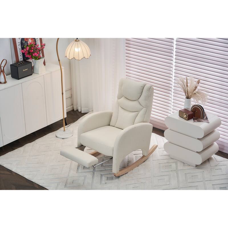 Comfortable Rocking Chair with Adjustable Footrest and Spacious Seat, Perfect for Relaxing and Unwinding.