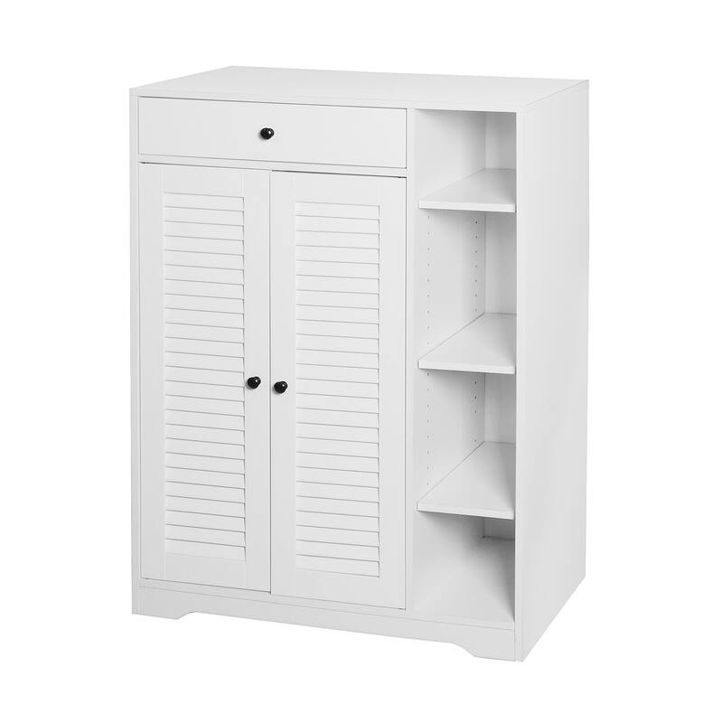Slim Shoe Cabinet with 2 Shutter Door, Freestanding Storage Organizer, Narrow Shoe Rack with Adjustable Shelf &Top Drawer