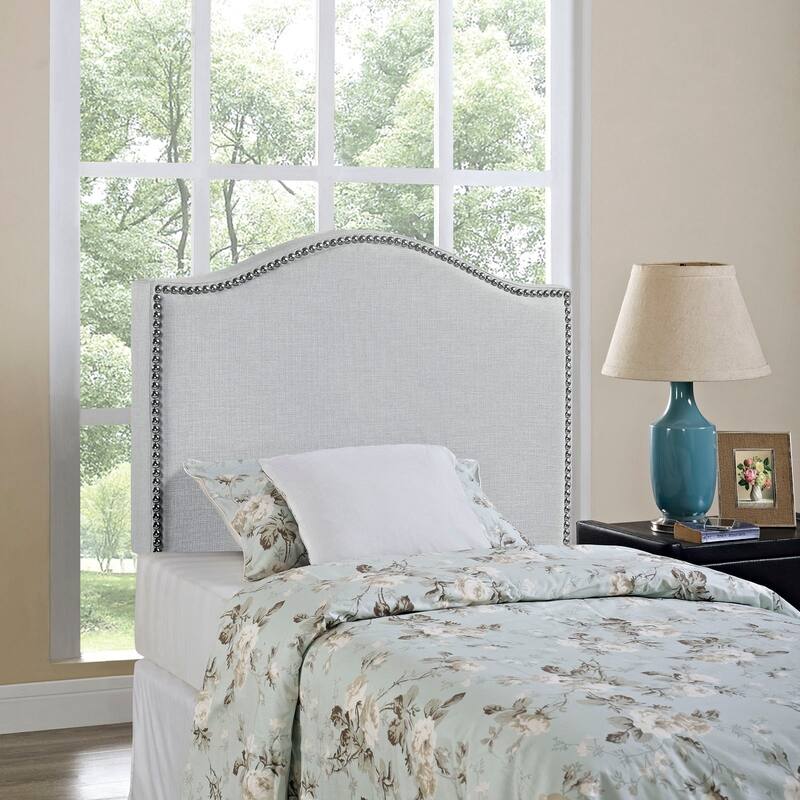 Grey Curl Nailhead Upholstered Headboard