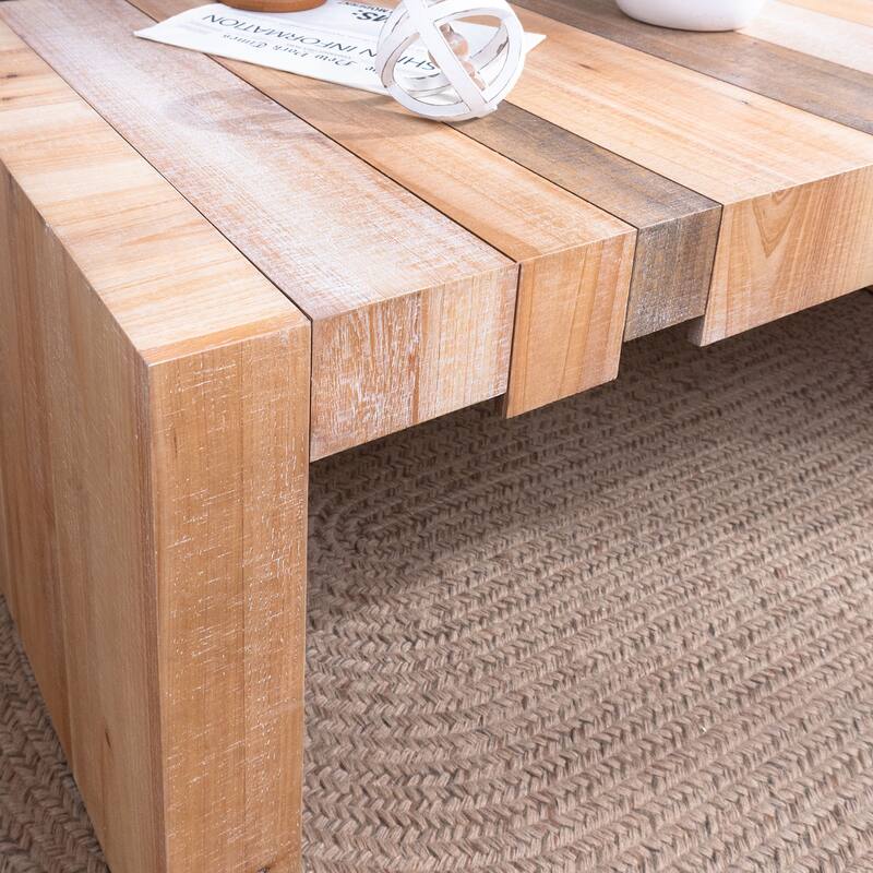 Rustic Rectangular Center Table Slatted Wood Coffee Table Versatile Accent Table with Realistic Wood Grain for Living Room