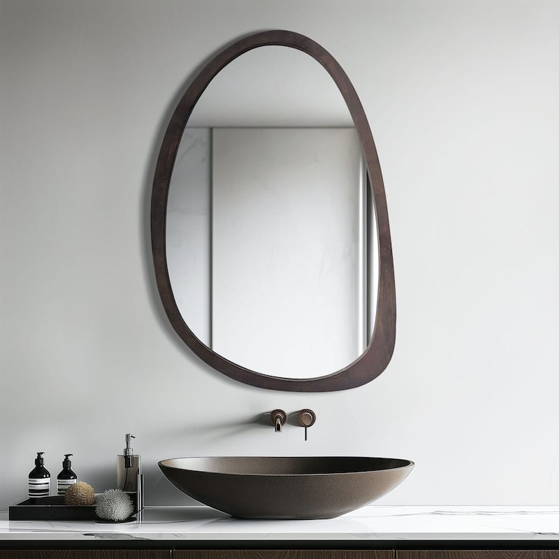 Retro Black Wooden Framed Wall Mirror Abstract Assymetrical Decor