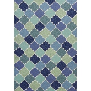 5'X8' Blue Hand Hooked Uv Treated Quatrefoil Indoor Outdoor Area Rug 5'X8' Blue Hand Hooked Uv Treated Quatrefoil Indoor Outdoor Area Rug