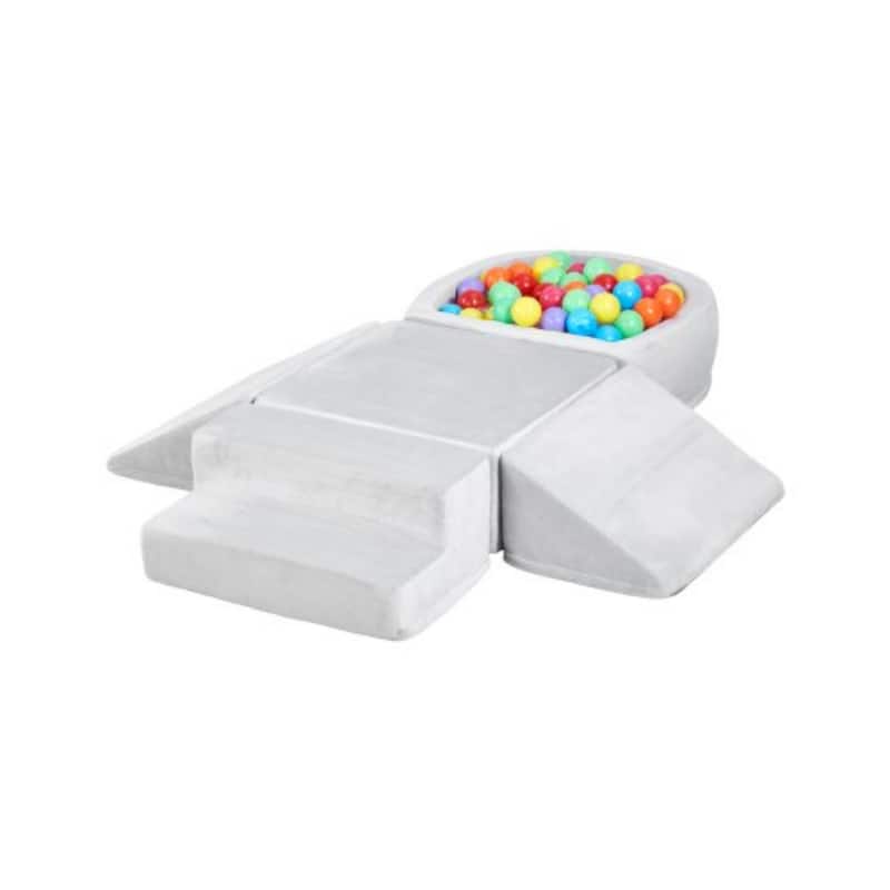 White Crystal Velvet Foam Climbing Blocks Set, 5 Piece Modular Playset for Kids - N/A
