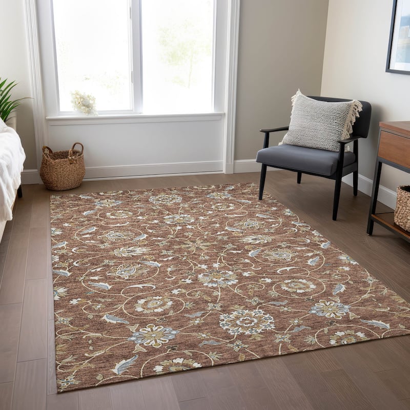 Machine Washable Indoor/ Outdoor Traditional KashanChantille Rug