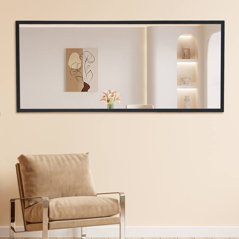 Roomfitters Full-Length Mirror with Black Solid Wood Frame, 71"x31.5" Floor Standing or Wall-Mounted Dressing Mirror