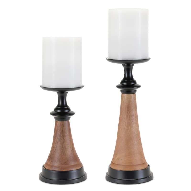 Tapered Candle Holder with Wood Base - 12" - Set of 2