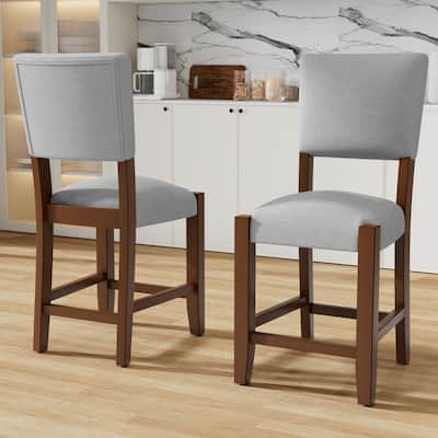Modern Bar Stools Set of 4, 40.4" Counter Stools with Back, Linen Upholstered Barstools with Solid Wood Legs Bar Chairs
