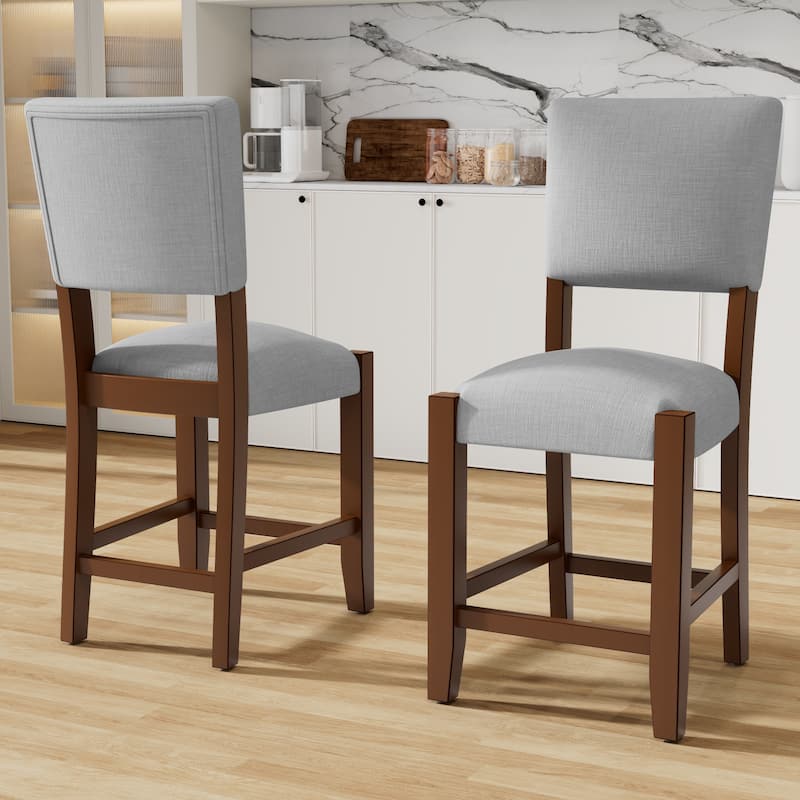 Roomfitters Mid Century Modern Bar Stools Set of 4, Counter Height Upholstered Bar Chairs with Back, Solid Wood Legs - Grey