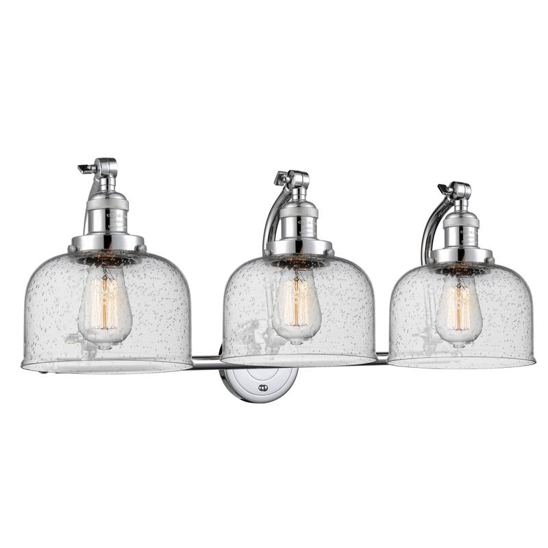 Innovations Lighting Large Bell 3 Light 28" Wide Bathroom Vanity Light - Polished Chrome / Seedy