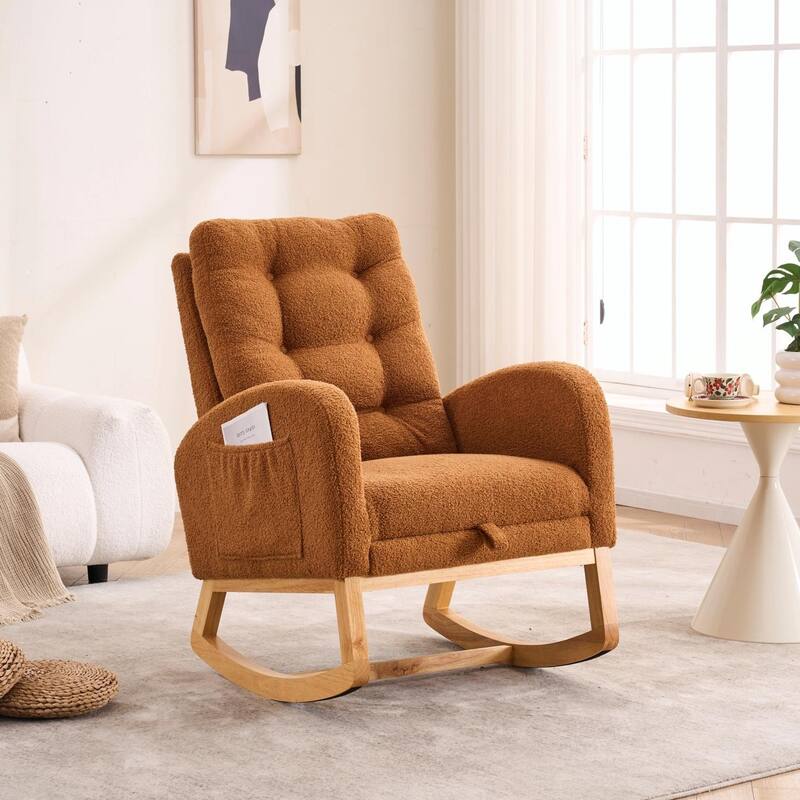 Nursery Rocking Chair - 39.76" Tall with Flip-Down Ottoman - Brown