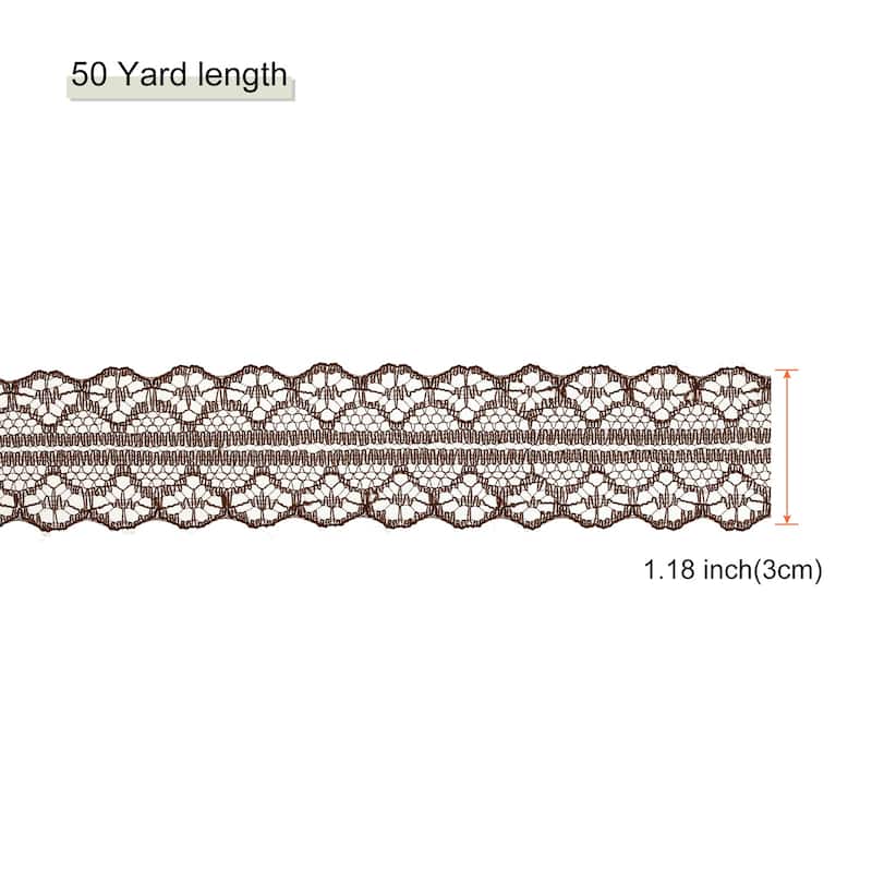 1.2 Inch Wide 25 Yard Lace Ribbon Floral Pattern Lace Trim Ribbon - Brown - 50 Yard