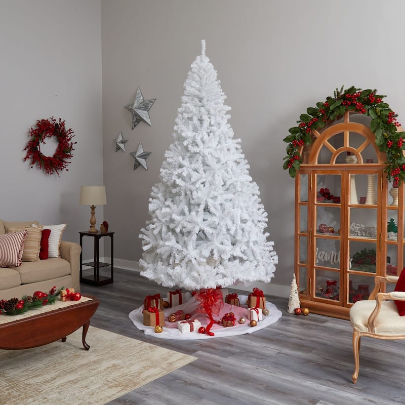 9ft. White Artificial Christmas Tree with 1860 Branches and 650 LED Lights - Elegant Festive X-Mas Centerpiece