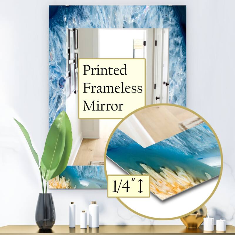 Designart 'Geode Interior With Light Blue Crystals' Mid-Century Mirror - Vanity Printed Mirror