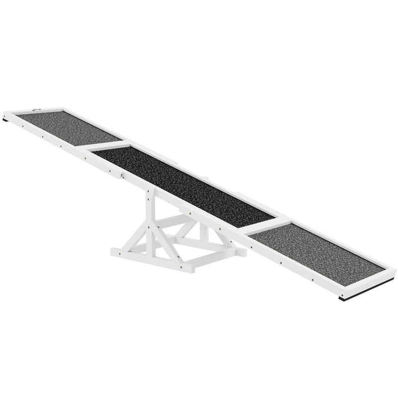 PawHut Wooden Dog Agility Seesaw for Training and Exercise, Platform Equipment Run Game Toy, Weather Resistant Pet Supplies - White