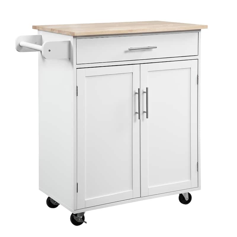 HOMCOM Kitchen Island Cart Rolling Trolley Cart with Drawer, Storage Cabinet & Towel Rack