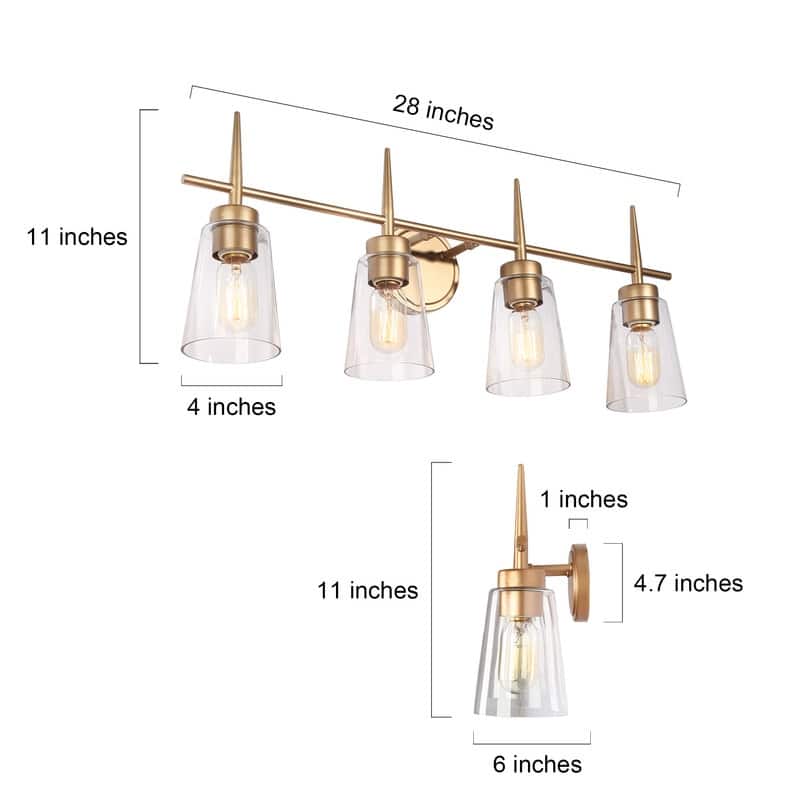 Modern Gold 4/3/2 Bathroom Vanity Lights Dimmable Wall Sconces with Clear Glass Shade