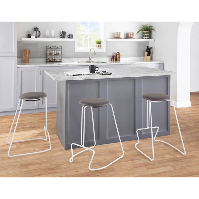 Finn Counter Stool in White Steel and Charcoall Fabric - Set of 2 - 19.5"Lx18"Wx25.75"H