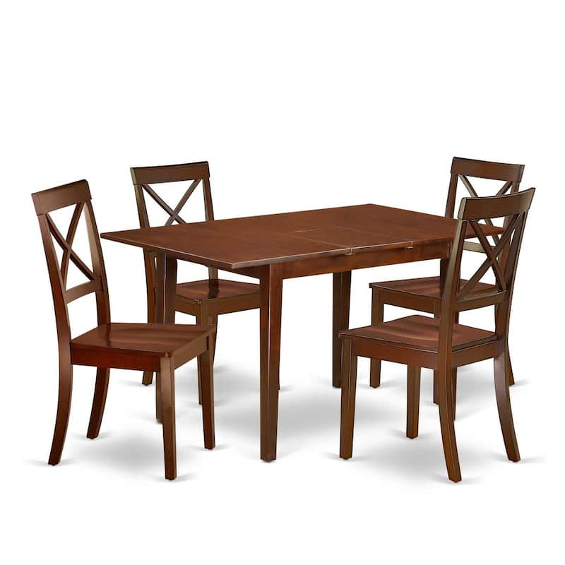 Rustic Dining Set for 4 - 5 Piece Kitchen Table & Chair Set, 32x54 Inch, Mahogany Finish