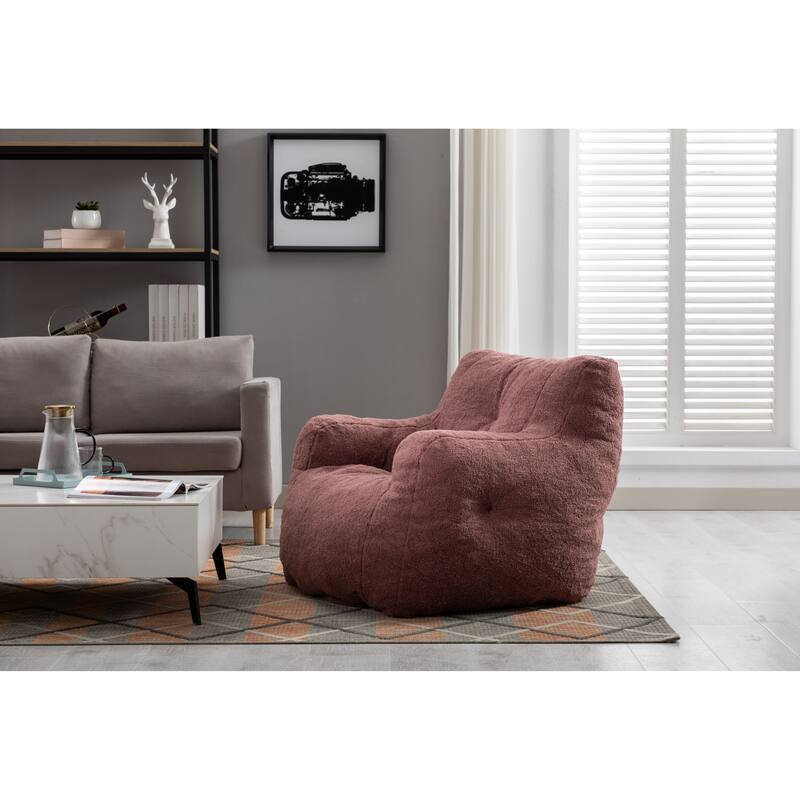 Bean Bag Chair Large Bean Bag Chair for Adults with Armrest Comfy Bean Bag Sofa with Foam Filling Fluffy Teddy Fabric Lazy Chair