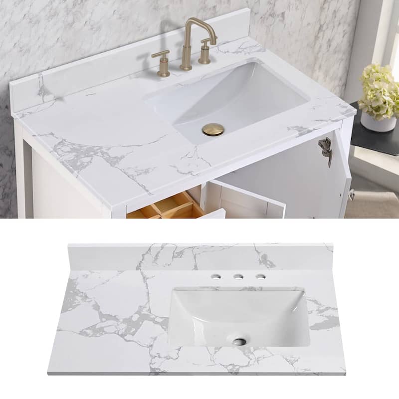 Glacifrost 37 inch Cultured Marble Bathroom Vanity Top with Sink