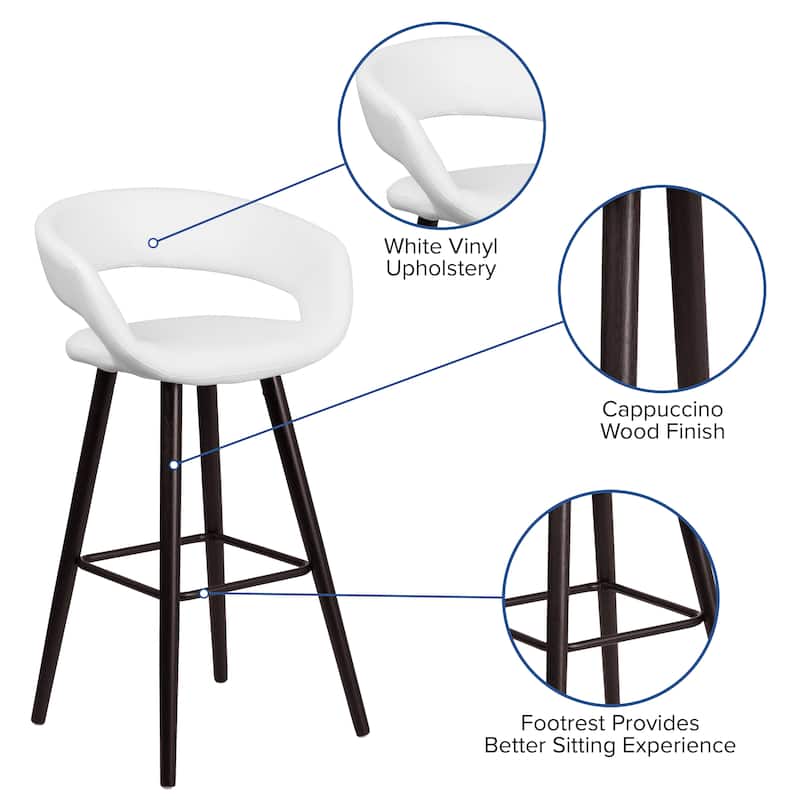 29'' High Contemporary Vinyl Rounded Back Barstool with Wood Frame - 22"W x 19"D x 39"H