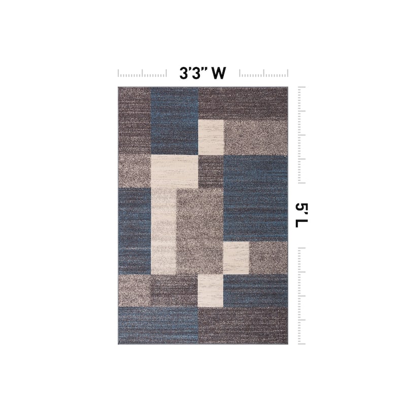 World Rug Gallery Modern Boxes Design Non-slip (Non-skid) Area Rug