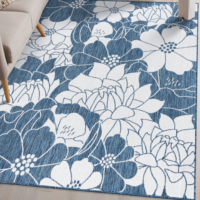 World Rug Gallery Modern Floral Flowers Textured Flat Weave Indoor/Outdoor Area Rug