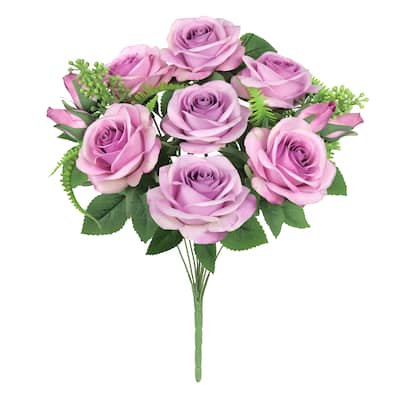 Set of 2 Lavender Artificial Rose Flower Stem Bush Bouquet 18in - 18" L x 10" W x 10" DP