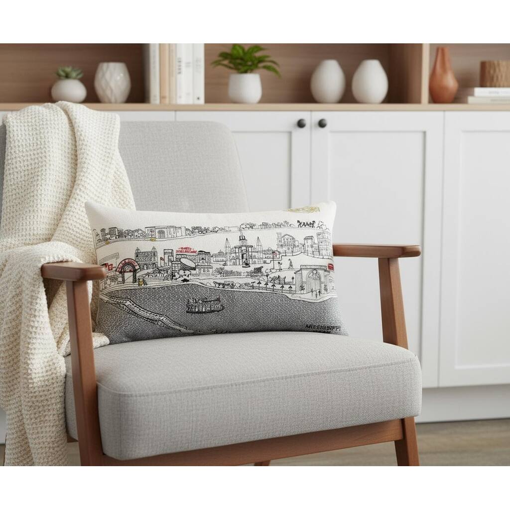 HomeRoots 14" X 24" Cream New Orleans Daylight Skyline Lumbar Decorative Pillow