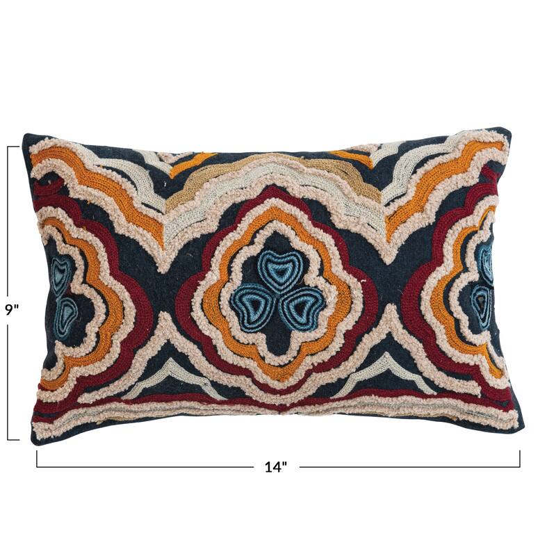 Cotton Lumbar Pillow with Tufted Embroidered Design On Sale Bed
