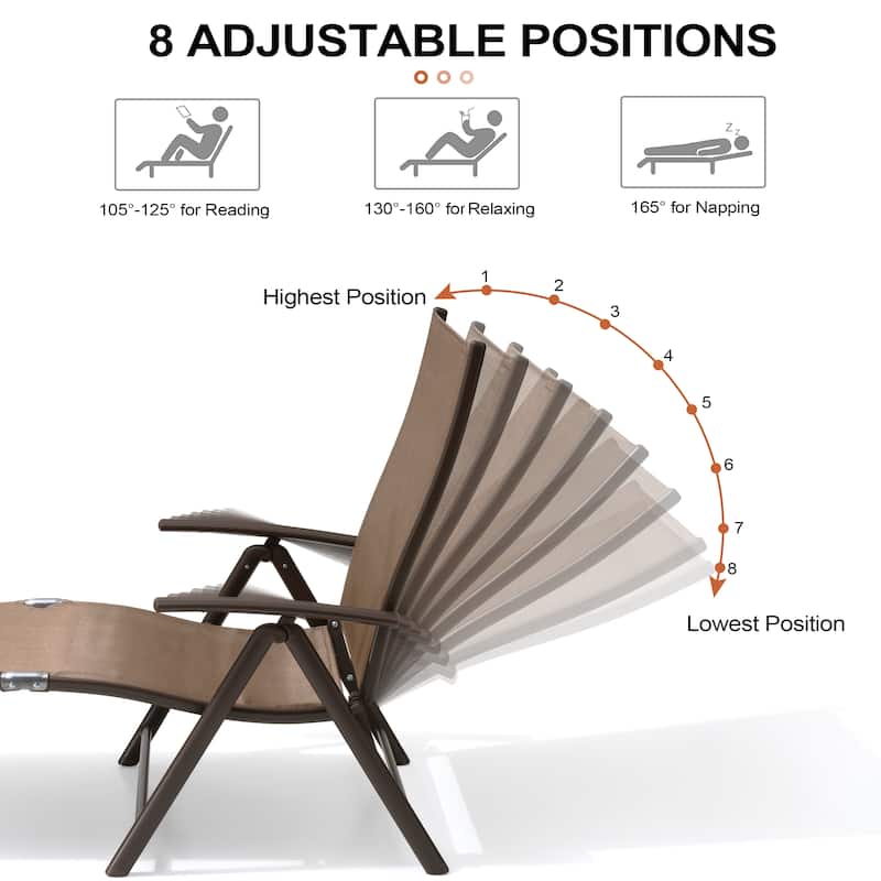 Crestlive Products Outdoor Aluminum Folding Adjustable Chaise Lounge Chair